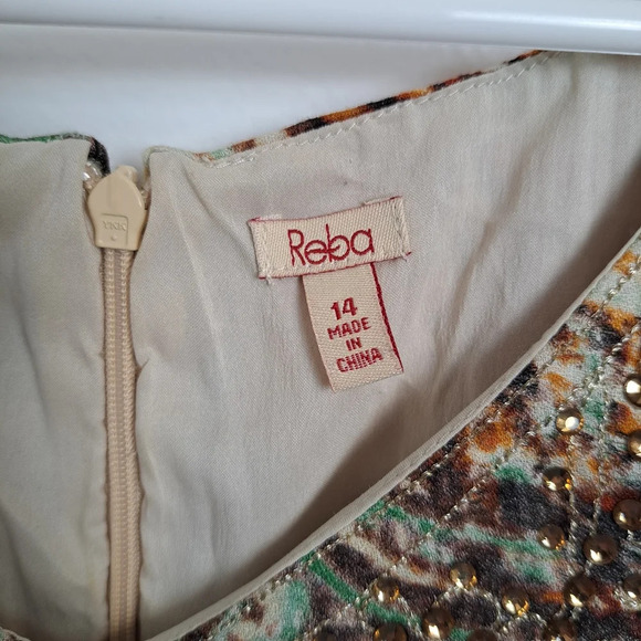 Reba Cream Orange Fairygrunge Whimsygoth Rhinestone Boho Midi Dress Size 14 - Picture 3 of 7